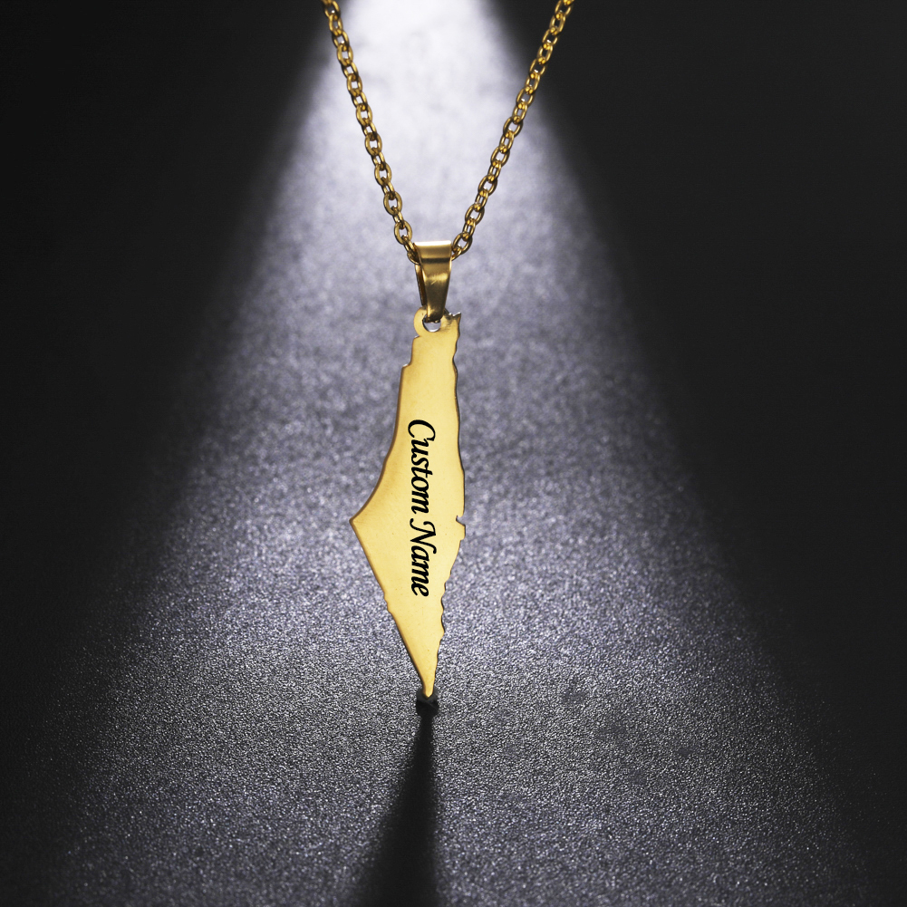 Ethnic Fashion Men - Sipuris Israel Map Custom Name Necklace