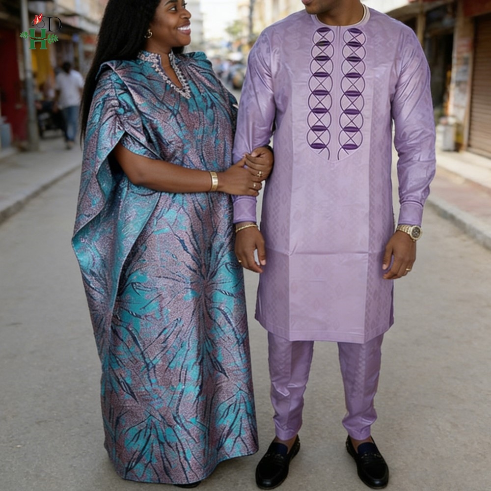 Boubou Men Africa - 2026 African Dresses For Couple Purple