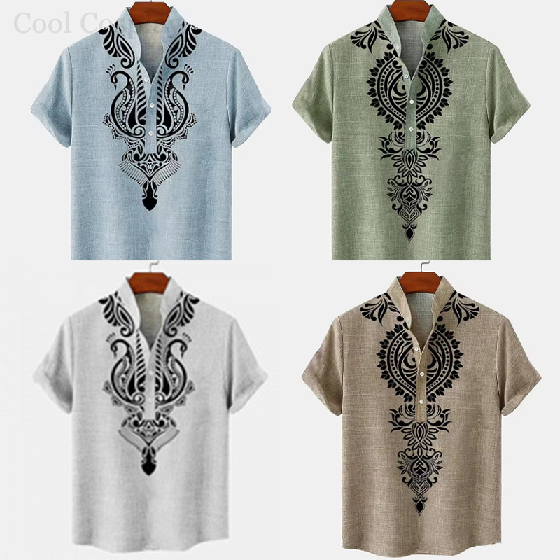 Male Retro Tops Henley Shirt M - Ethnic Fashion Men 리뷰 및 가격