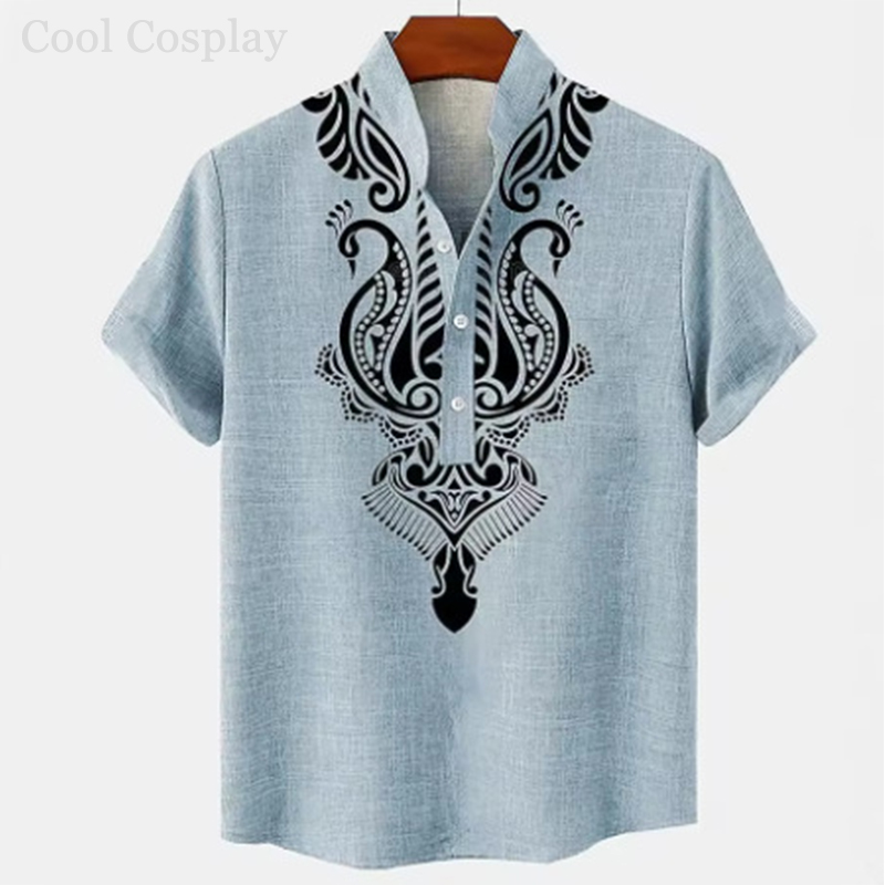 Male Retro Tops Henley Shirt M - Ethnic Fashion Men 리뷰 및 가격