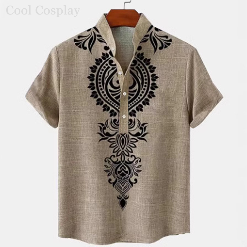 Male Retro Tops Henley Shirt M - Ethnic Fashion Men 리뷰 및 가격