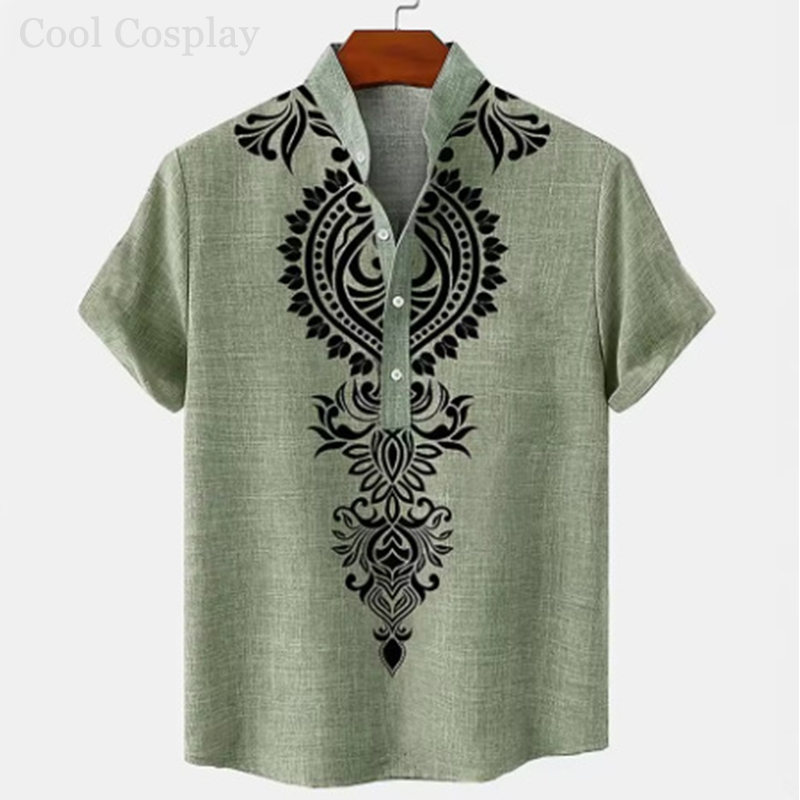 Male Retro Tops Henley Shirt M - Ethnic Fashion Men 리뷰 및 가격