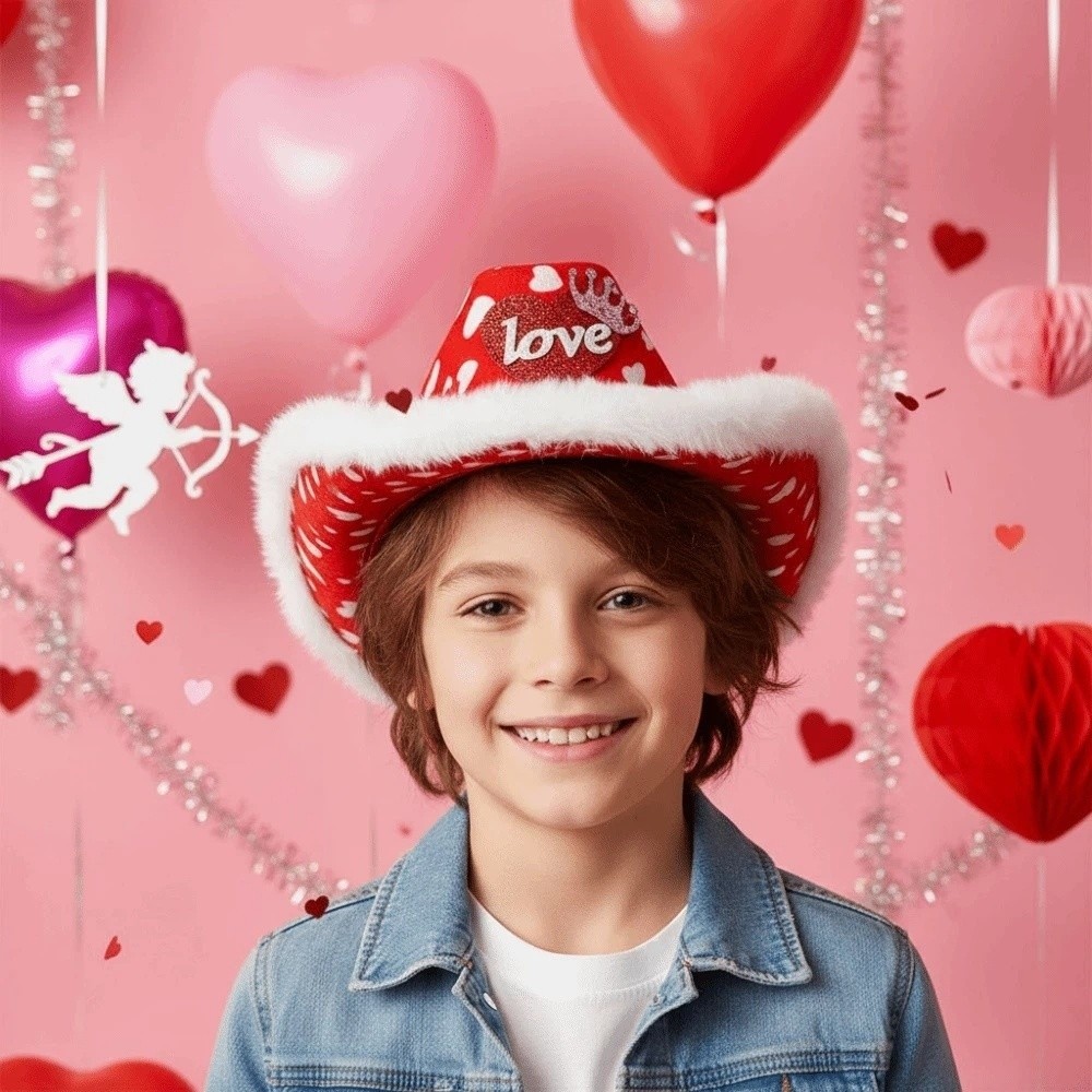 Wide Brim Red Heart Cowboy Cap - Ethnic Day Fashion Show 리뷰 및 가격